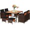 Outdoor Rattan Dining Set 9 Piece with Cushions and Umbrella Hole